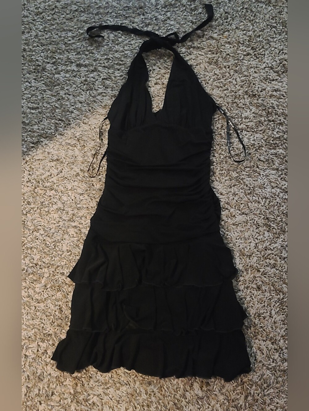 bebe Black Halter Ruffle Midi Dress